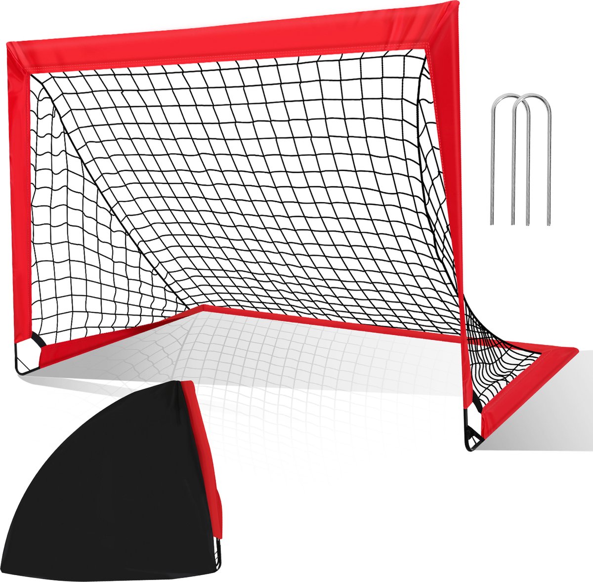 Voetbaldoel - Pop-Up Systeem 120x90x90 cm - Inclusief Grondhaken & Draagtas - Lichtgewicht & Opvouwbaar - Ideaal voor Precisietraining - Geschikt voor Kinderen en Volwassenen - 1er set