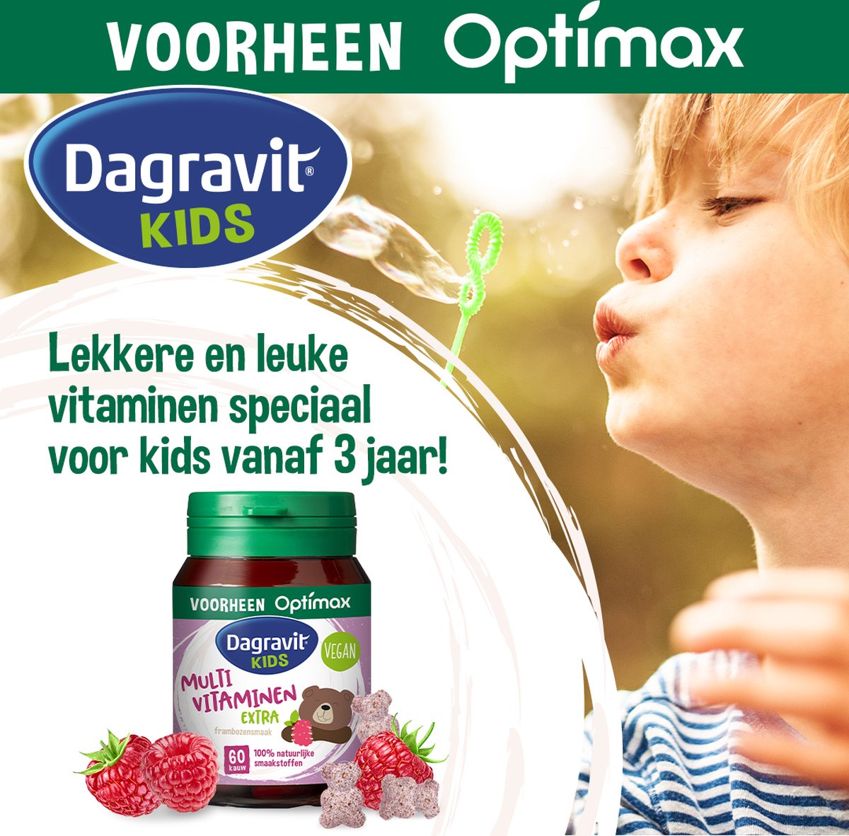 Goedkoopste Dagravit Kids Multivitaminen Extra framboos - Vitaminen B12, C en zink, ondesteunen de weerstand - 60 kauwtabletten