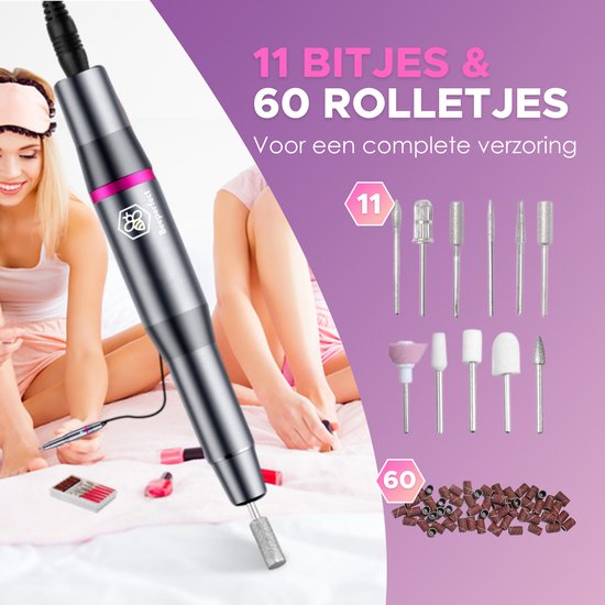 Beeperfect® Elektrische Nagelvijl - Nagelfrees - Manicure en Pedicure set - 11 Bitjes en 60 Schuurrolletjes