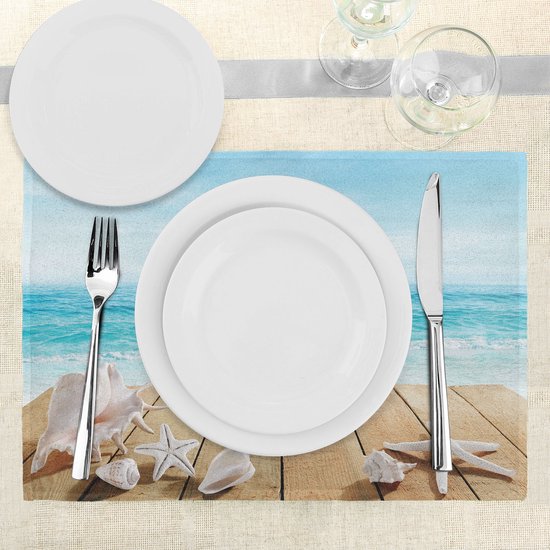 Set de 4 sets de table New Bed Beach Sunshine Maldives Deck pour table à manger, tissu lavable avec envers antidérapant