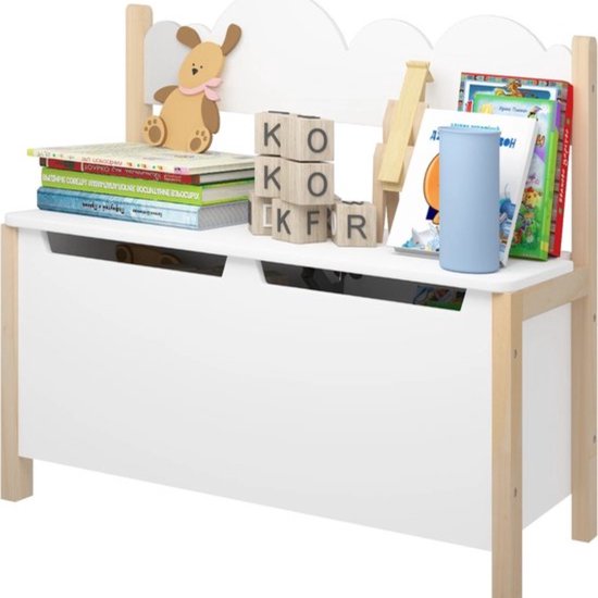 Kinderbankje Met Opbergruimte - Speelgoedkist - Speelgoedbank - Opbergbankje - Klepbankje - Wit - 60 x 25,5 x 55 cm (L x W x H) van Merkloos — afbeelding 3