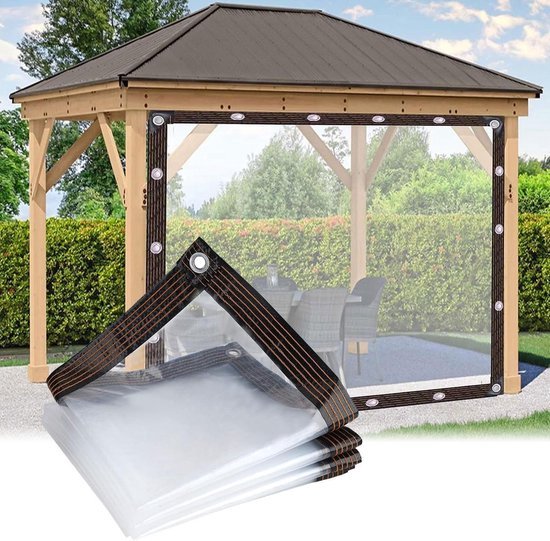 Dekzeil, Pvc, Waterdicht, Transparant, Met Ingestanste Ringen Weerbestendig Slijtvast Opvouwbaar 0 35 Mm Regenbescherming Dekzeil Voor Tuinmeubelen Planten Kas Hondenhok 1 3 X 4 5 M 2561980757