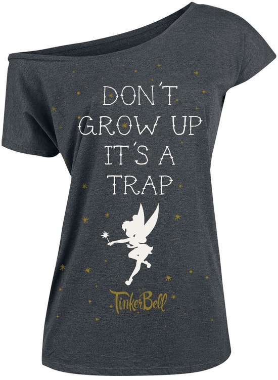 Peter Pan Tinker Bell - Don't Grow Up Dames T-shirt - gemêleerd donkergrijs - 4XL