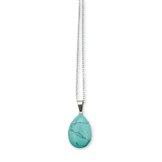 Marama - collier pierre précieuse Turquoise - acier inoxydable plaqué argent - cadeau pour femme - pendentif en forme de goutte - protection - sagesse - équilibre intérieur