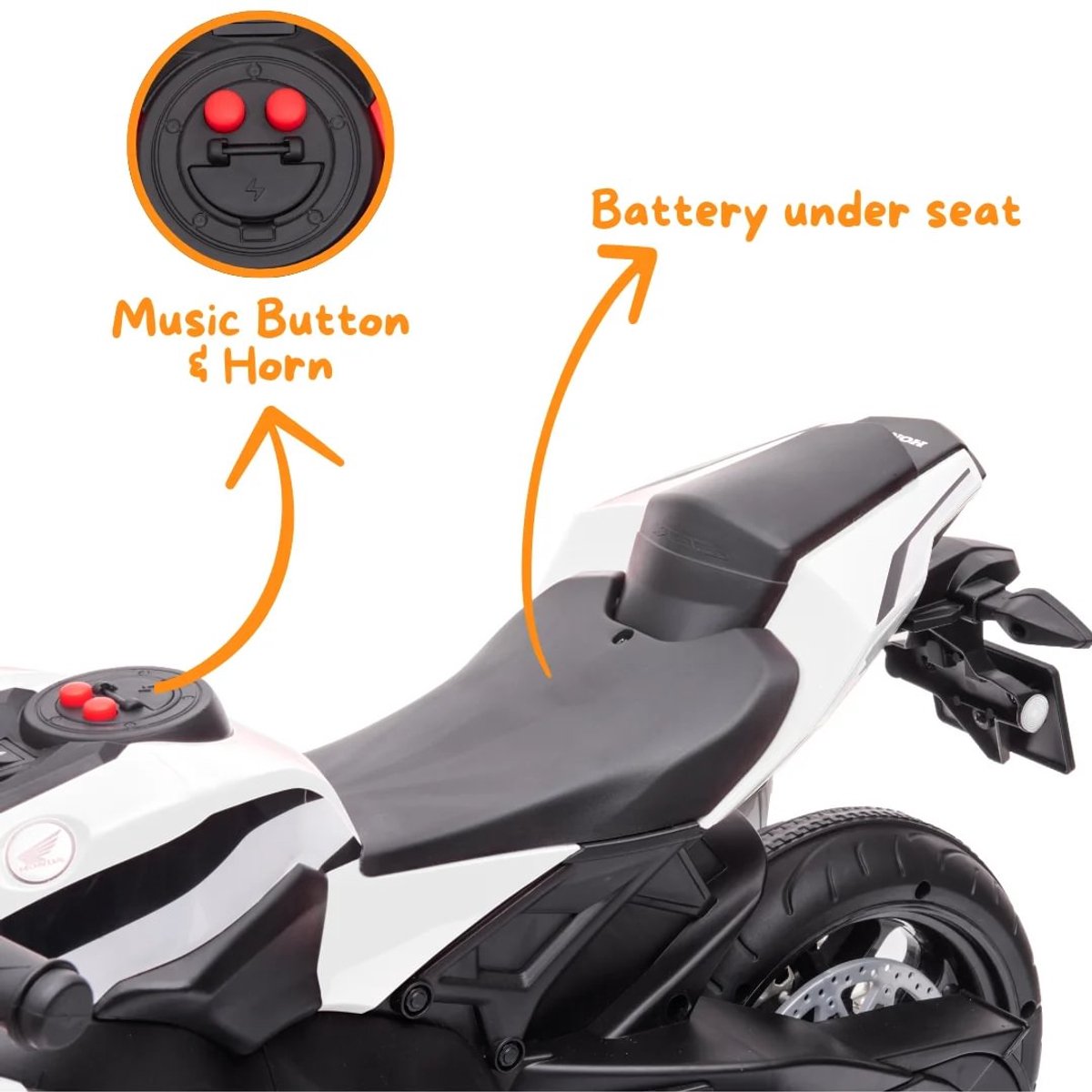 Honda CBR 1000RR Full Option Elektrische Kindermotor 2 tot 5 jaar – Officieel Gelicentieerde Motor met LED-Koplamp & Claxon – Li-ion Kindermotor met Verwijderbare Zijwieltjes & Realistische Geluiden – Wit — afbeelding 18