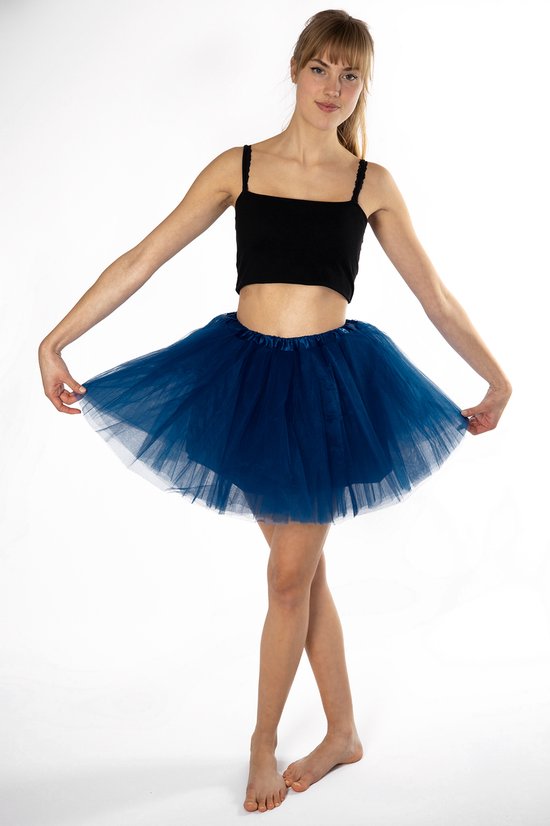 Jupe Tutu en Tulle Bleu Foncé KIMU® - Taille L XL XXL - Jupe Jupon Bleu Rok Femme - Jupe Jupon Tulle Femme Carnaval Fée Schtroumpf