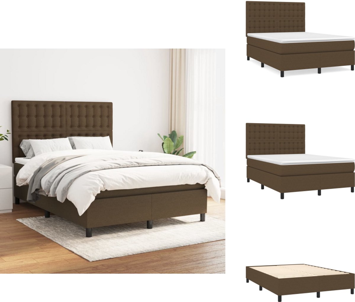 vidaXL Boxspring - Boxsprings - Bed - Slaapmeubel - Boxspring met matras stof donkerbruin 140x190 cm