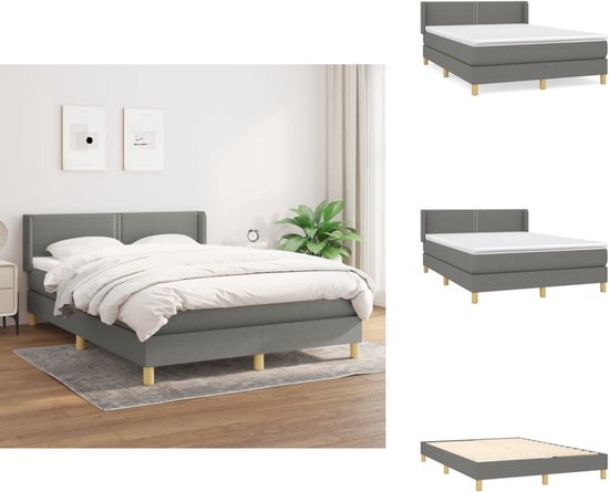 vidaXL Lit à sommier tapissier - Comfort Sleep - Lit - 193x147x78/88 cm - Gris foncé - Avec tête de lit réglable - Matelas à ressorts ensachés - Soutien mi-ferme - Surmatelas doux pour la peau - Instructions de montage incluses - Lit