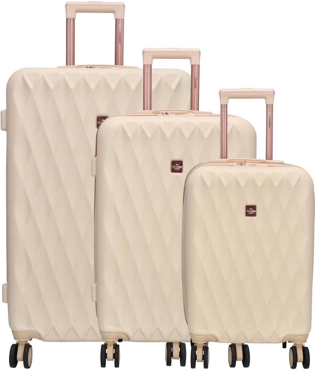 Charm London Honey Koffer 20-24-28 Inch - Kofferset - TSA Slot - Travel - Reizen - Hardcase - Beige