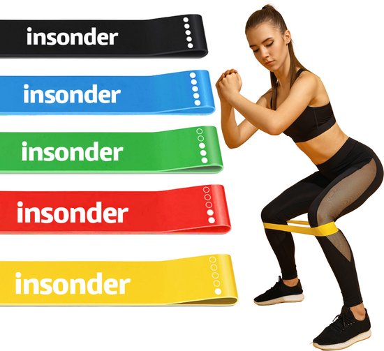 Insonder Fitness Weerstandsbanden Set van 5 - Extra sterk tot 18kg - Resistance Band - Fitness Elastiek - Booty Band - Sport Elastiek Banden - Fitness Band - Mini Bands - Verschillende Weerstandsniveaus - Inclusief Ebook