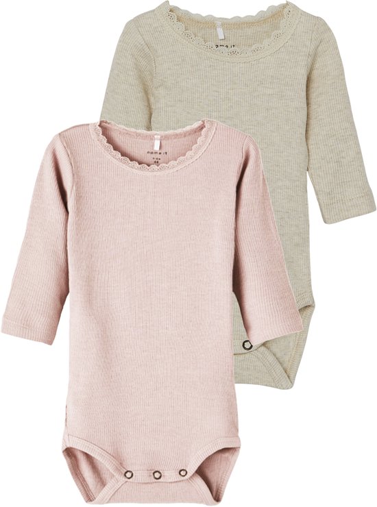 NAME IT NBFKAB 2P LS BODY NOOS Meisjes Body - Peyote Melange Sepia Rose