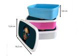 Broodtrommel Roze - Lunchbox Vrouw - Vlinder - Bril - Blauw - Modern - Portret - Brooddoos 18x12x6 cm - Brood lunch box - Broodtrommels voor kinderen en volwassenen