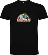 Zwart T-Shirt met “ Skyline Bergen – Vakantiegevoel – Strak – Modern “ Print Full Color Maat XL