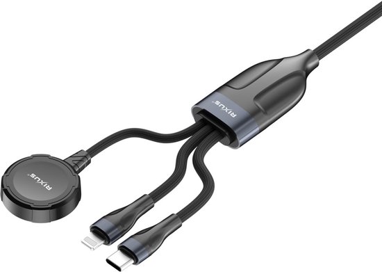 Rixus 3 in 1 Watch And Phone Charger Cable 120CM Black
