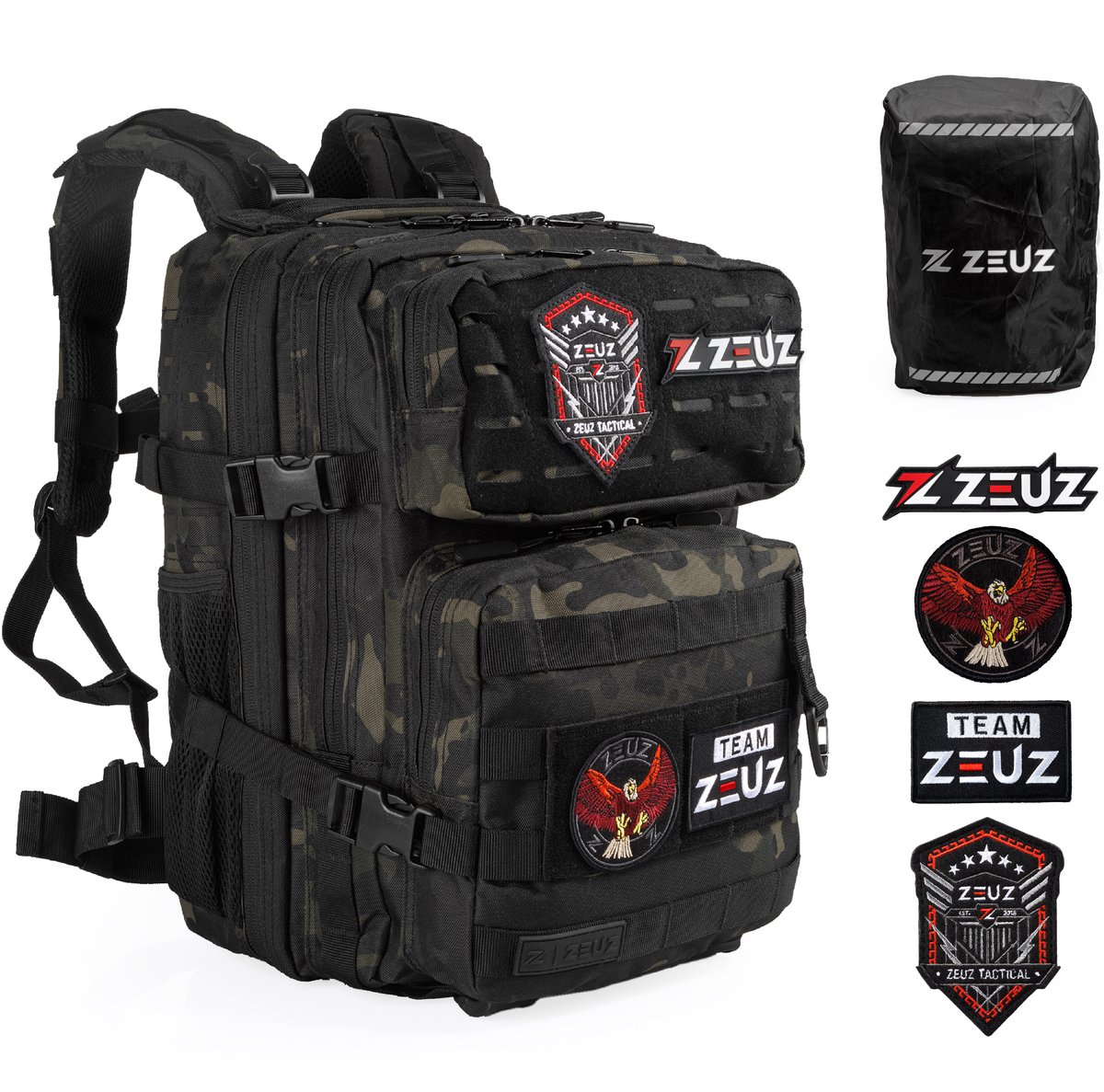 ZEUZ Tactical Rugzak Dames & Heren voor Fitness & CrossFit – Backpack - Sporttas - Militaire Army Bag - Sport Tas – 25 Liter - Camo Zwart