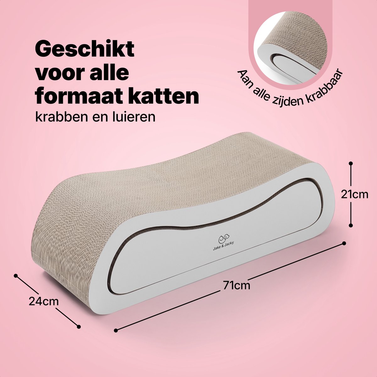 Jake and Jacky Krabkarton voor Katten 2 in 1 model - Krabpaal Karton - Krabplank - Krabmand - Krabmeubel - Kartonnen Krabmat - Kattenmand - Kattenbed - 71x24x21cm – foto 6