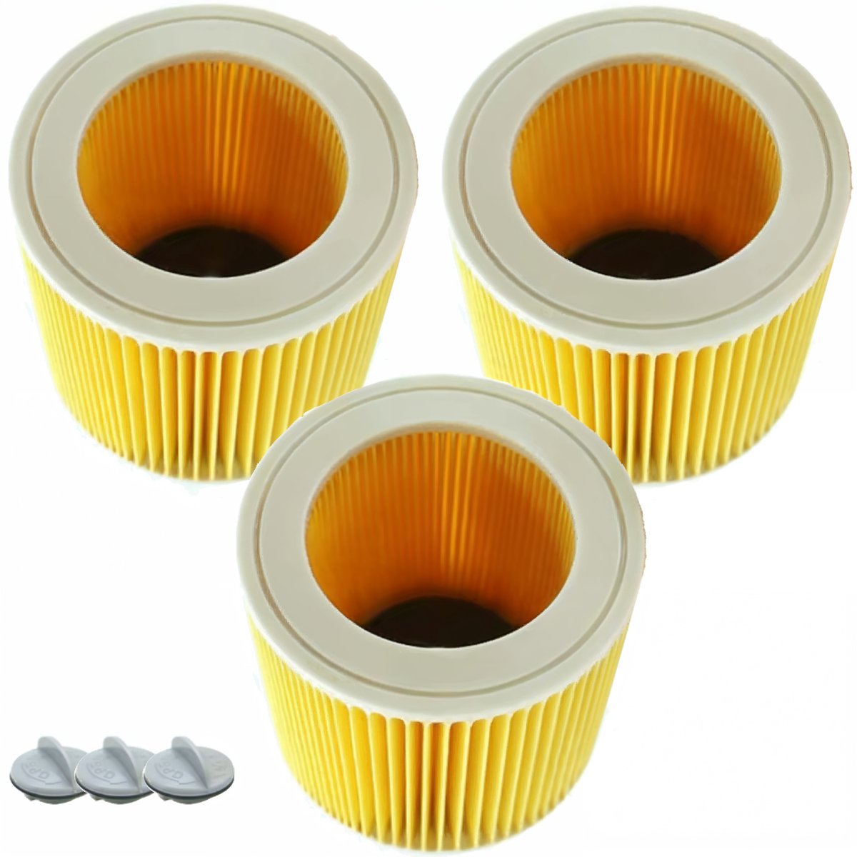 3x Filters geschikt voor Kärcher Stofzuigers, Patroonfilter voor WD3, WD2, WD1, MV3, MV2, A, K, KNT, NT, SE, VC - met 3 sluitingen, Vervanging 6.414-552.0, 6.414-772.0