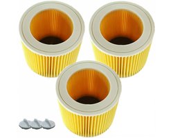 3x Filters geschikt voor Kärcher Stofzuigers, Patroonfilter voor WD3, WD2, WD1, MV3, MV2, A, K, KNT, NT, SE, VC - met 3 sluitingen, Vervanging 6.414-552.0, 6.414-772.0