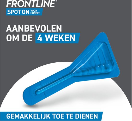 Een blauwe pipet voor de behandeling van huisdieren. "Aanbevolen om de 4 weken".