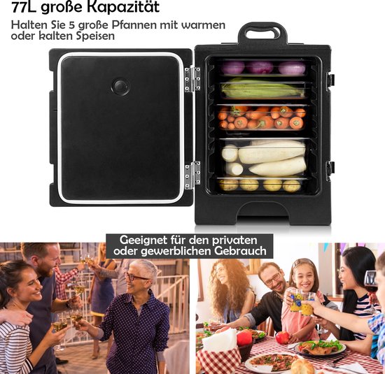 COSTWAY Geïsoleerde voedseldroger, 5 pannen in volledige grootte, 77 liter eindvulling, geïsoleerde voedseldroger, voedselveilig LLDPE-materiaal, draagbare voedselverwarmer met sluiting, ideaal voor kantine en restaurant gebruik van Costway — afbeelding 4