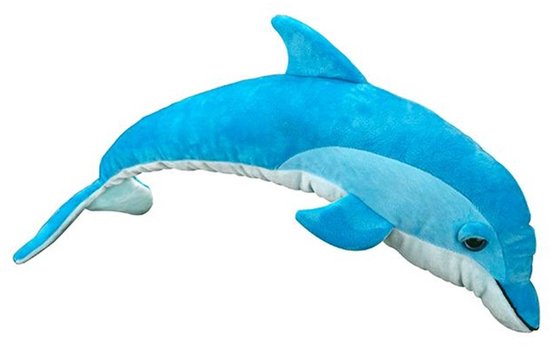 Nature Planet Knuffeldier dolfijn - zachte pluche stof - veel details - blauw - 60 cm - Cadeau - Kinderen - Zeedieren