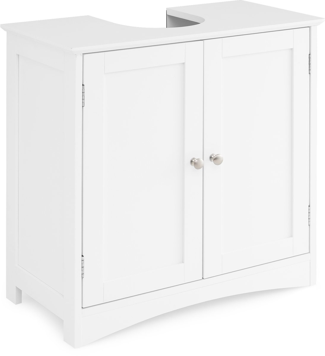 COSTWAY Wastafelonderkast, badkamerkast met 2 deuren en verstelbare plank, badkameronderkast in landelijke stijl, witte wastafelonderkast 60 x 30 x 60 cm (U-vormige poten)