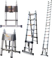 Bol.com CS® - Telescopische ladder – Telescoopladder aluminium – Maximale hoogte 5 meter – Telescoopladder met stabilisatiebalk-... aanbieding