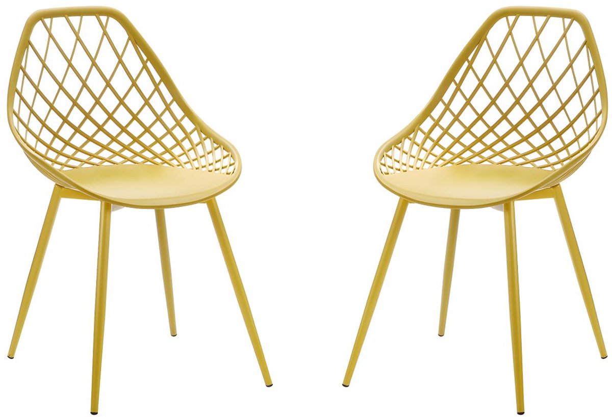 Vente-unique Set van 2 tuinstoelen van polypropyleen met metalen poten - Mosterdgeel - MALAGA L 54.5 cm x H 84 cm x D 49 cm
