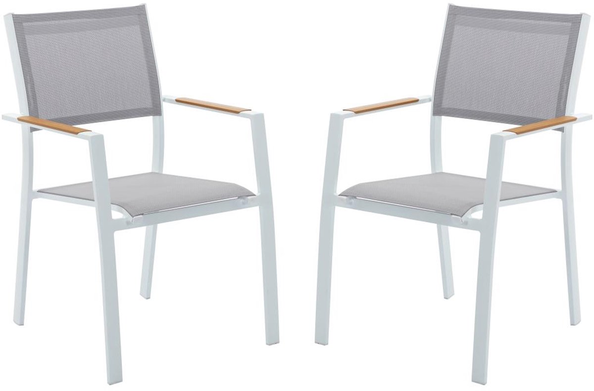Set van 2 opstapelbare tuinfauteuils van aluminium en textileen - Lichtgrijs en wit