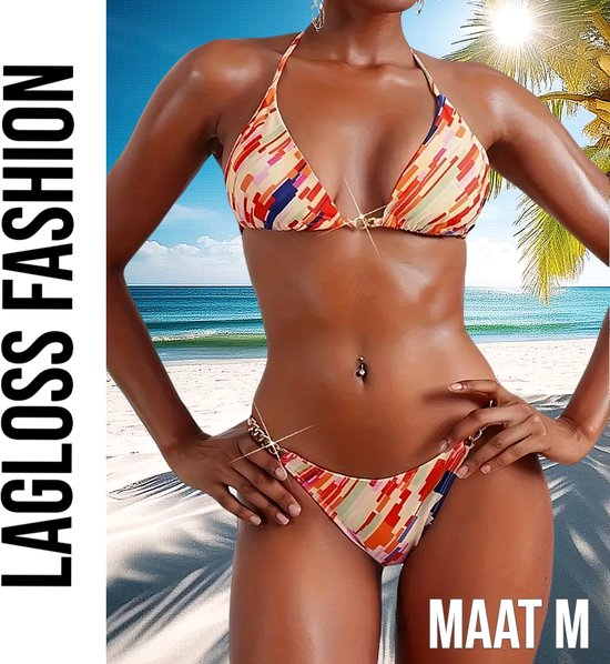 Set bikini 2 pièces LaGloss® – Imprimé rayures Oranje – Mode maillots de bains Trendy et sexy – Taille M