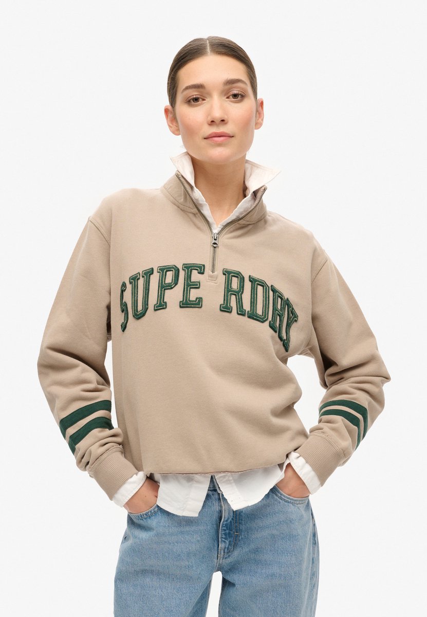 Superdry Sweatshirt Athletic Essentials met applicatie en halve rits Dames Truien Grijs