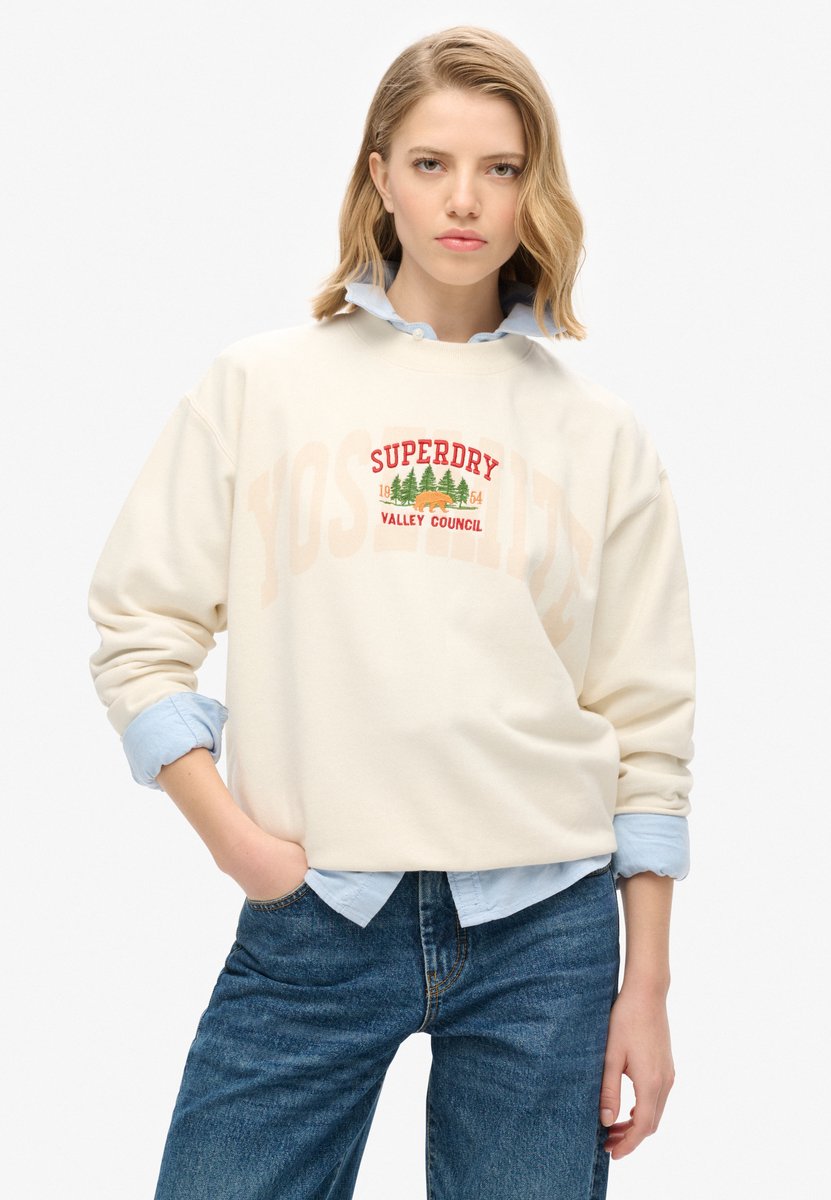 Superdry Travel Souvenir sweatshirt met ronde hals en losse pasvorm Dames Truien Creme