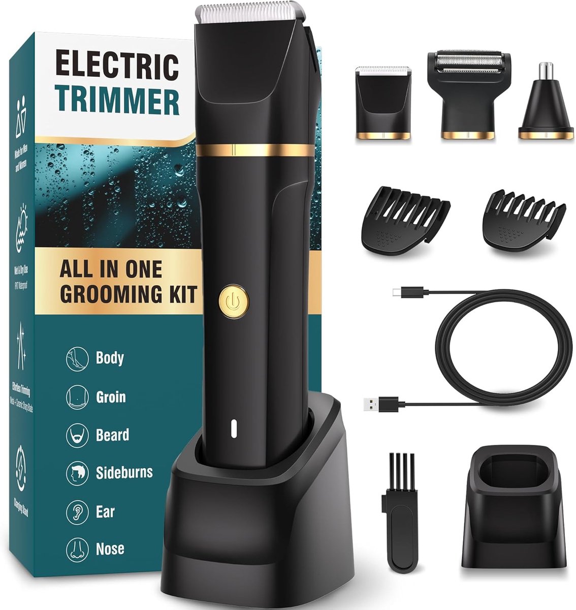 3-in-1 Intiem Scheerapparaat en Neushaartrimmer voor Mannen - Elektrisch met Laadstation, Voor Nat en Droog Gebruik