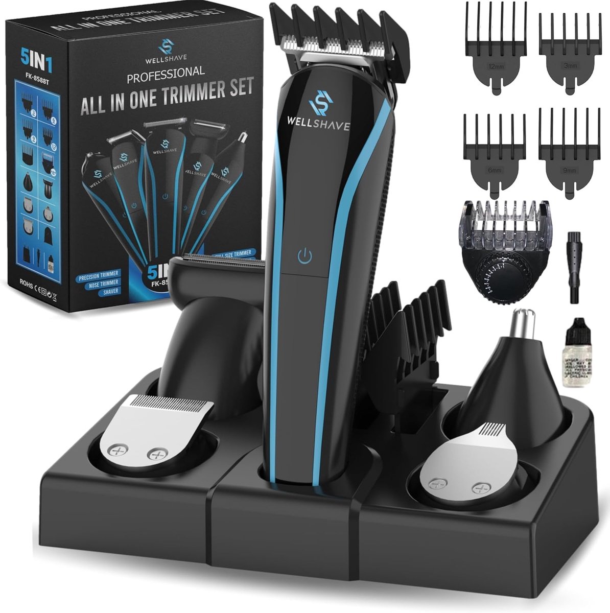 5-in-1 Baardtrimmer en Bodygroomer voor Mannen - Spatwaterdichte Trimmer en Neushaartrimmer