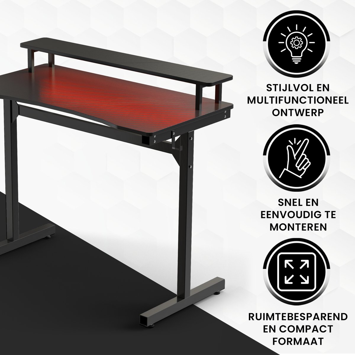 Bayt Game Bureau - Gaming Bureau - Gaming desk - Game Bureau met LED - Computertafel - Monitor Standaard - 105 x 55 x 75 cm - Zwart thumbnail 5