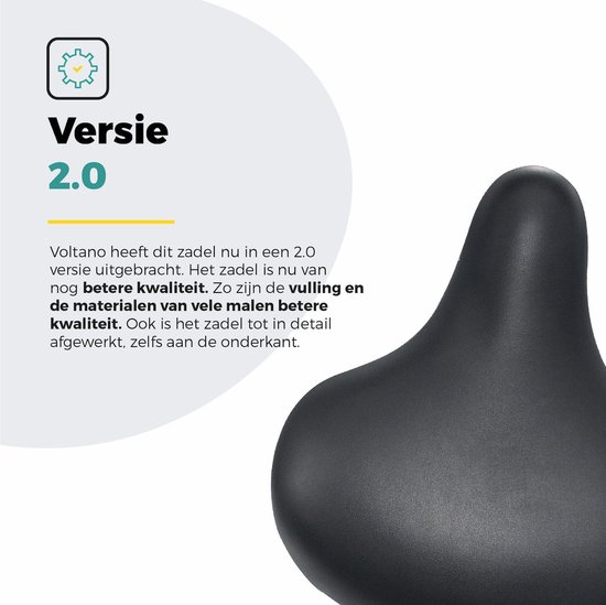 Zwart fietszadel, versie 2.0, met betere kwaliteit vulling en materialen.