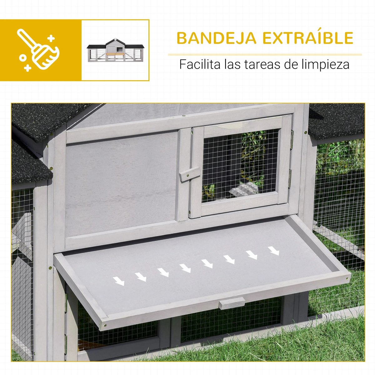 Gran Vida® - Konijnenhok - Ruim & Weerbestendig - Met Open Ren - Voor Binnen & Buiten - 210x45,5x84,5 cm - Grijs thumbnail 5