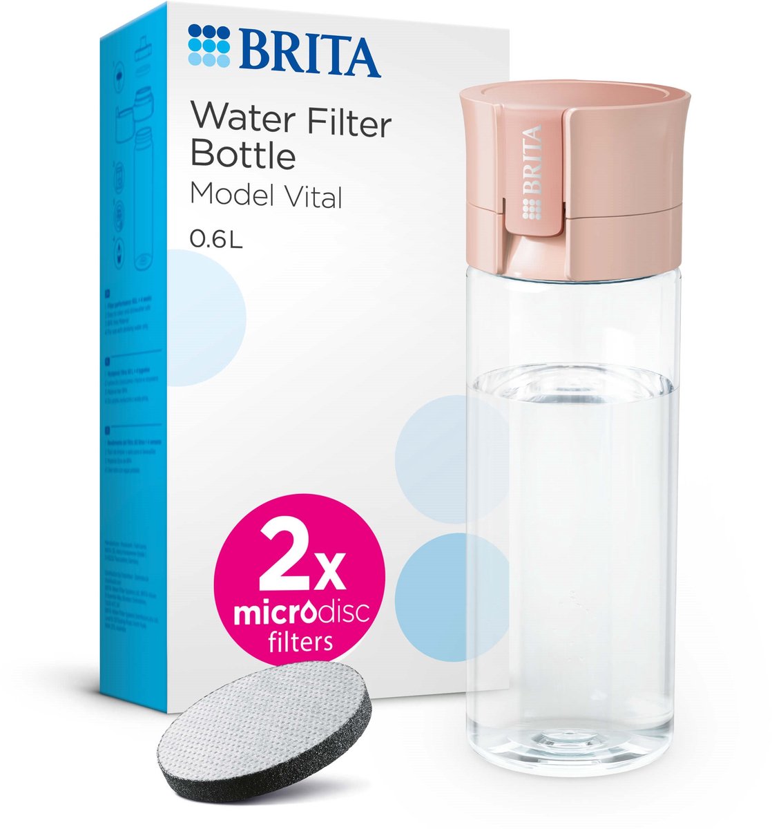 BRITA - Drinkfles VITAL voor Volwassenen - 06L - Abrikoos - inclusief 2 MicroDisc Brita Filterpatronen - Ideaal voor Drinkflessen