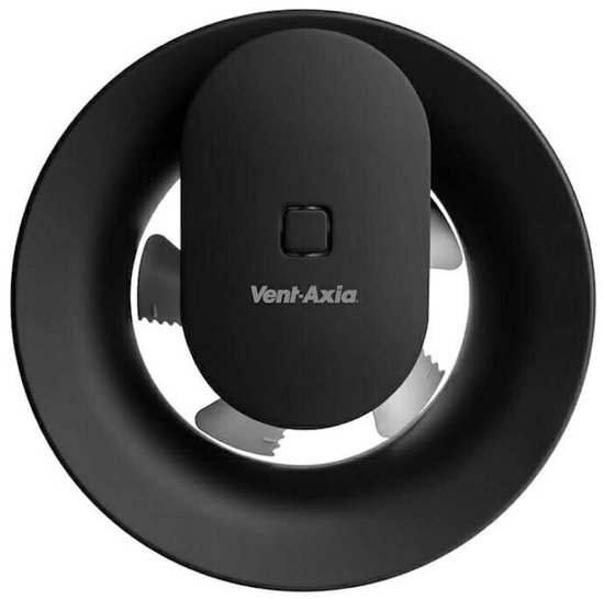 Ventilateur noir avec boîtier rond et pales visibles.