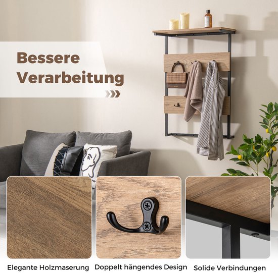 Hoppa! Industriële Garderobe Met Spiegel Voor In De Gang, Kapstok Met Schoenenbank Met Spiegel Vintage Bruin