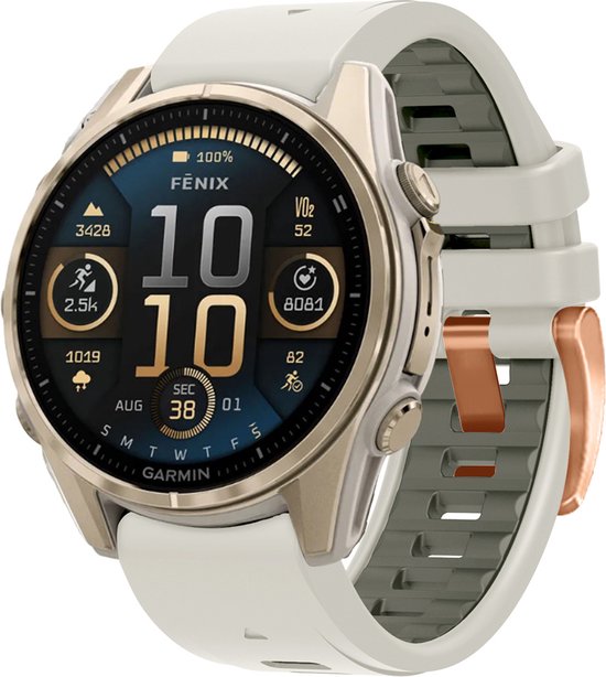 FFO2World Dubbelkleurige Siliconen Band in Fenix 8 Stijl - QuickFit 20mm - Rosé goud-Zandgrijs - Voor Garmin Fenix8 43MM/7S/7S pro/7S Solar/7S Sapphire Solar/6S/6S Pro/5S/5S Plus/instinct 2S/descent mk3 43mm/descent mk3i 43mm/Epix Pro 42MM