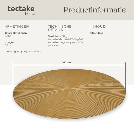 tectake Handgemaakte poef Banno Elipse van jute, rond, boho-stijl, Beige | Leen Bakker