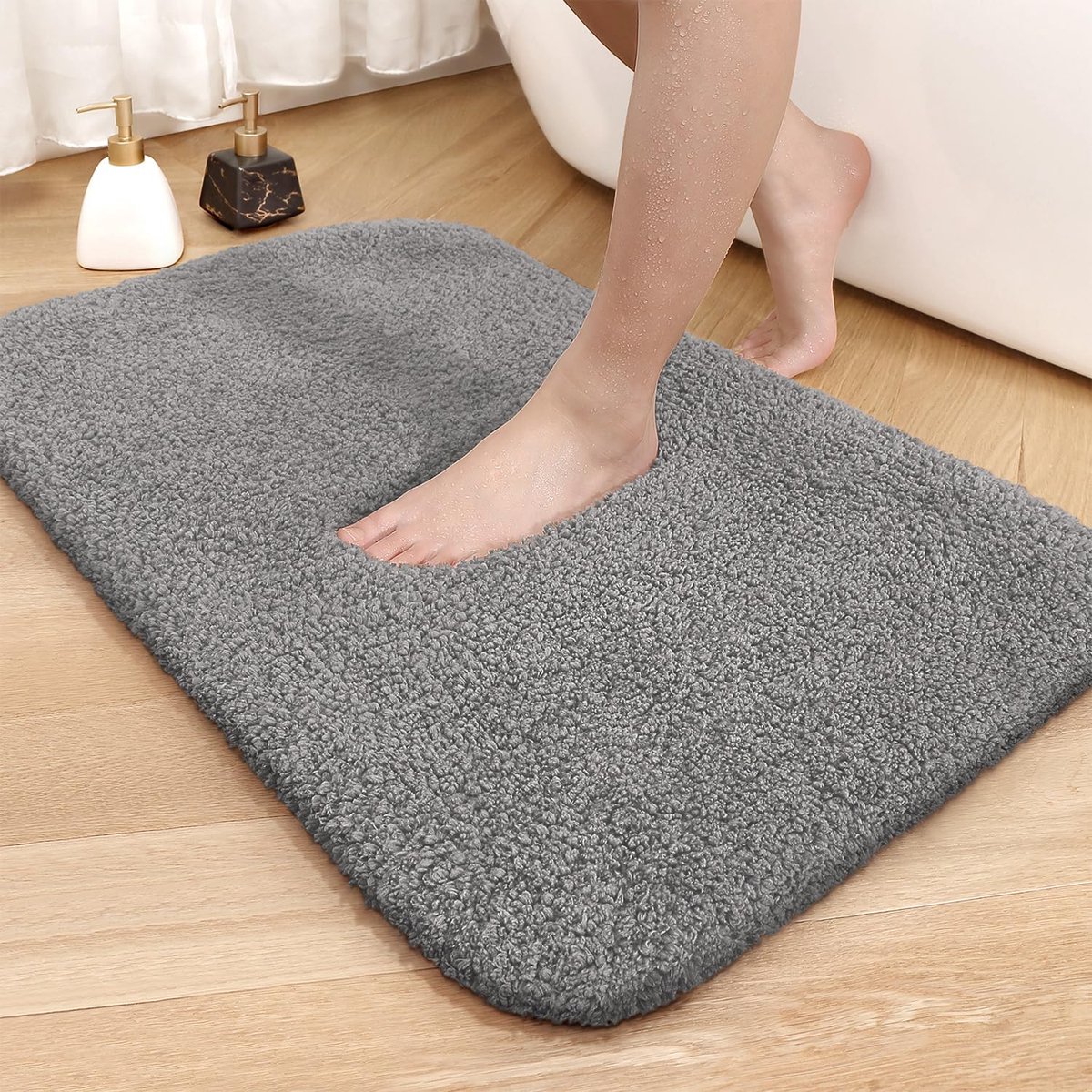 La'Moussawi ® Hoogwaardige Absorberende Badmat met Antislip Onderzijde en Wasbare Eigenschappen, 60 x 90 cm, Grijs