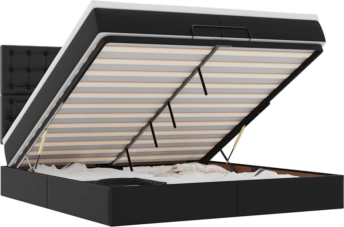 vidaXL - Ottoman - bed - met - matrassen - 200x200cm - kunstleer - zwart