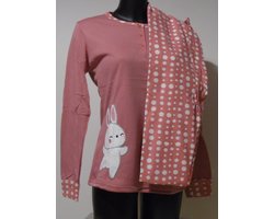 Pyjama - dames pyjama - all season - roze, grijs of blauw indien voorkeur mail ons - maat M/L - met leuk konijntje en afwerking met bolletjes