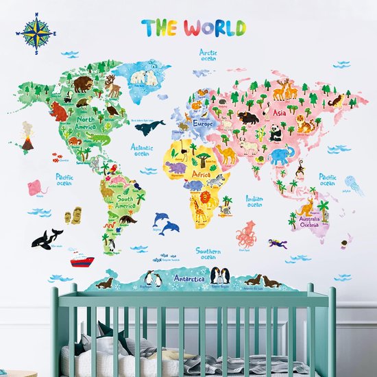 Decowall Dlt-1615 Animal World Map Niños Adhesivos De Pared | Cuotas sin interés
