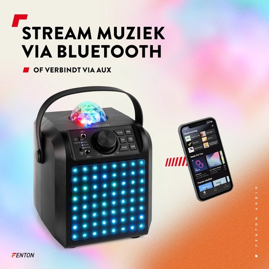 Ensemble karaoké avec 2 microphones - Fenton KAR55B - Avec boule disco et Bluetooth - Pour enfant - Zwart