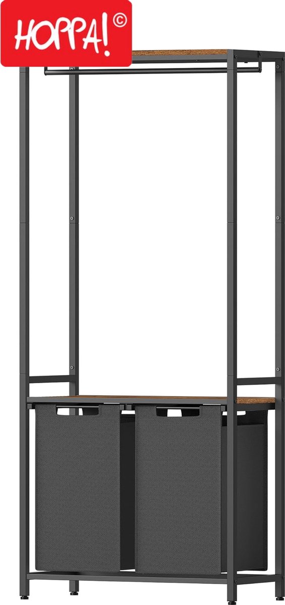 Hoppa! Wasmand - 2-delige wasmand met 2 planken - 2 x 46L - Rustiek Bruin & Zwart BLH231B02