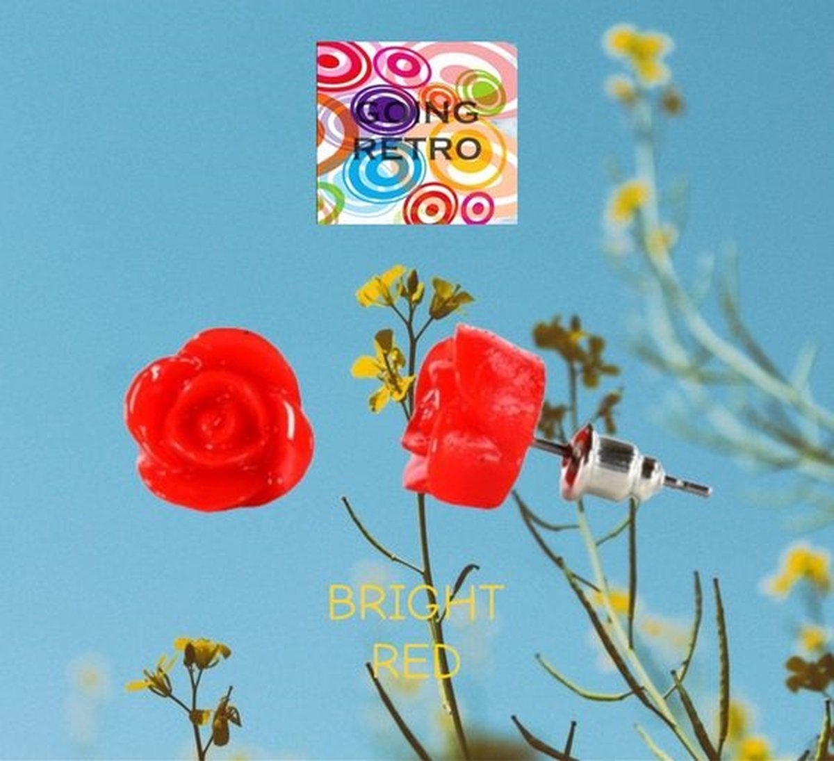 Fashion Jewelry - Going Retro® - Kunststof roosjes - oorbellen / oorstekers - Helder rood - 1 x 0,7 cm - volwassenen tieners kinderen - dames meisjes - casual feest