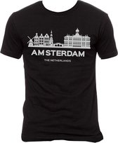 T-shirt Amsterdam skyline zwart wit - maat XL